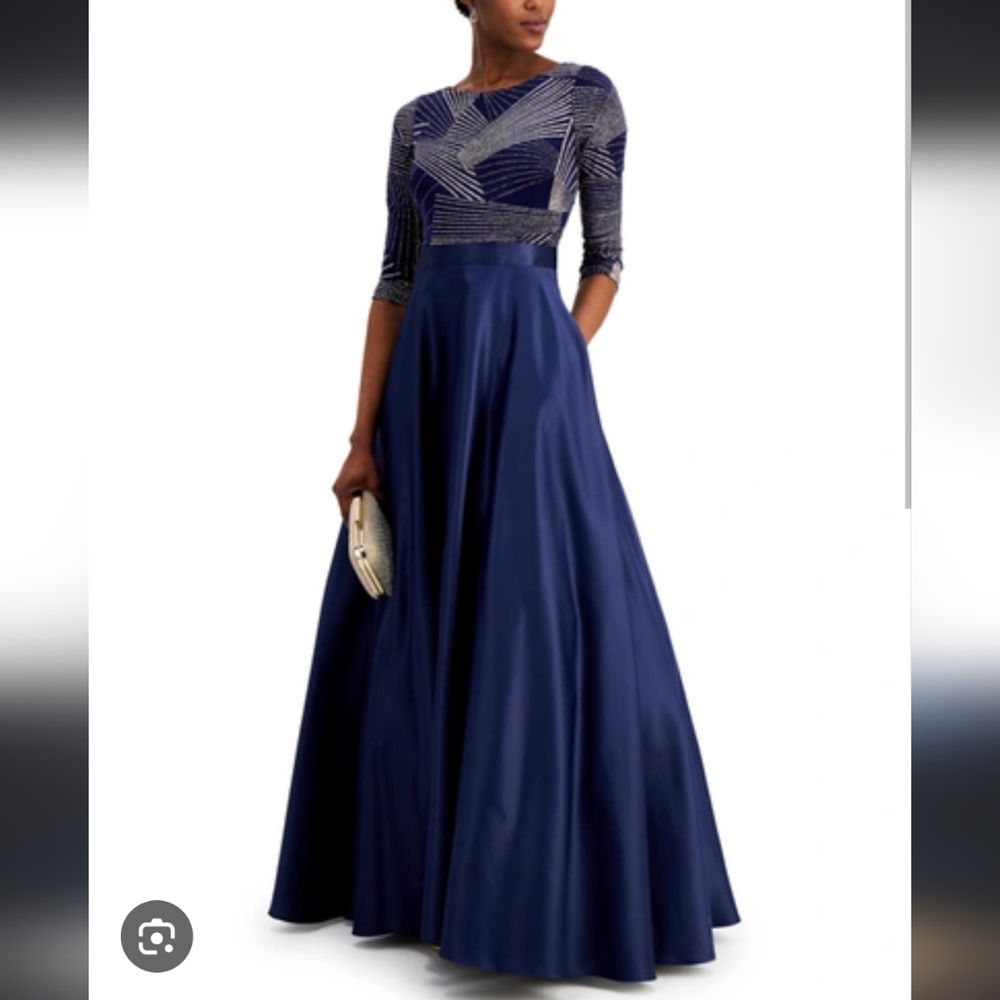 Betsy & Adam Sparkle Top Ball Gown Navy / Rose Gold Size 10
